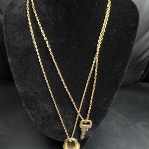 Louis Vuitton Gold Necklace with Key and Lock Pendant
